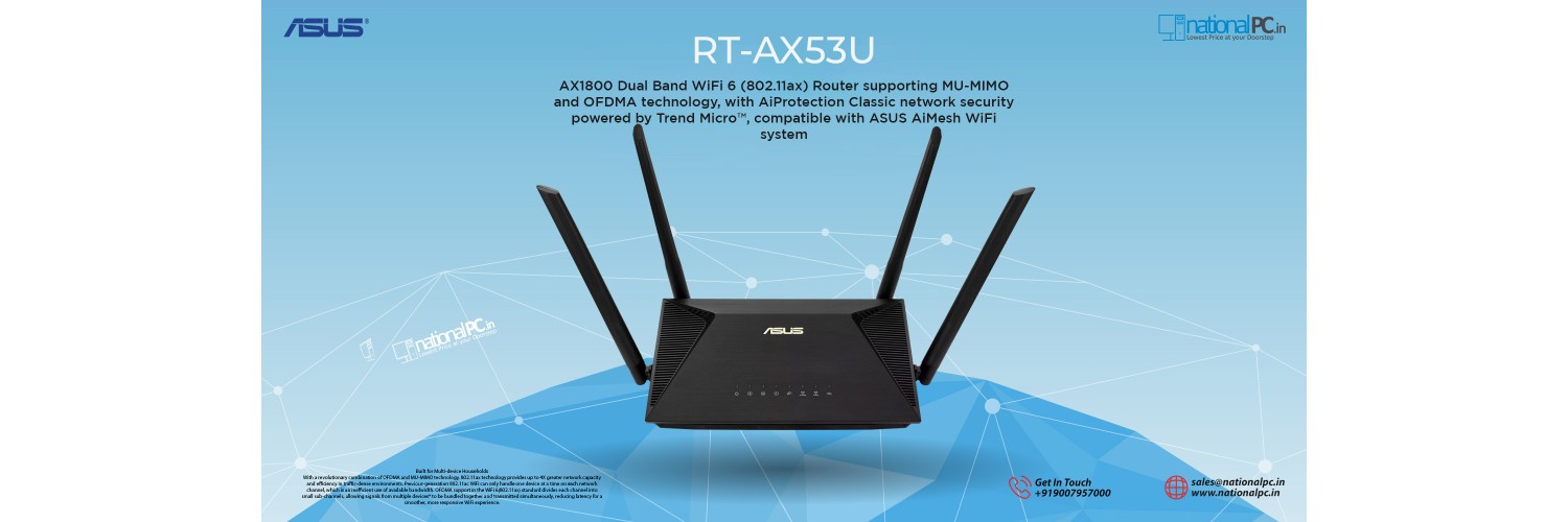 ASUS RT‑AX53U – Compact AX1800 Wi‑Fi 6 Router with AiMesh & Lifelong Protection ASUS RT‑AX53U – Compact AX1800 Wi‑Fi 6 Router with AiMesh & Lifelong Protection