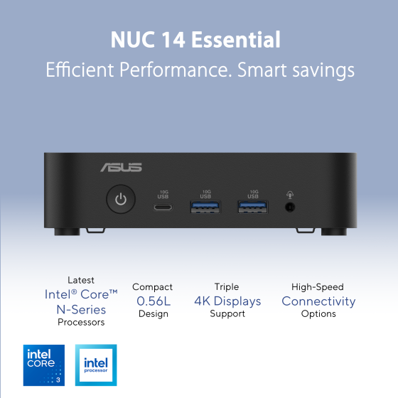 ASUS NUC 14 Essential N250 16GB 500GB Win11 Mini PC - NationalPC ASUS NUC 14 Essential N250 16GB 500GB Win11 Mini PC