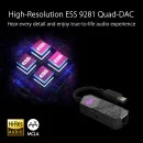 ASUS ROG Clavis USB-C to 3.5 mm gaming DAC with AI Noise-Canceling Mic, MQA rendering tech, ESS 9281 QUAD DAC™, audio amplifier and Aura Sync. ROG Clavis is compatible with PCs, mobile devices and laptops