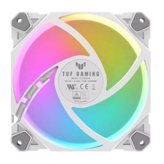 ASUS TUF Gaming TF120 ARGB White chassis fan delivers high performance and durability in a rainbow of color.