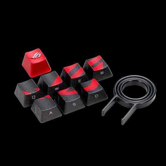 ASUS ROG Gaming Keycap Set with premium textured side-lit design for FPS/MOBA keys, compatible with Cherry MX Switches