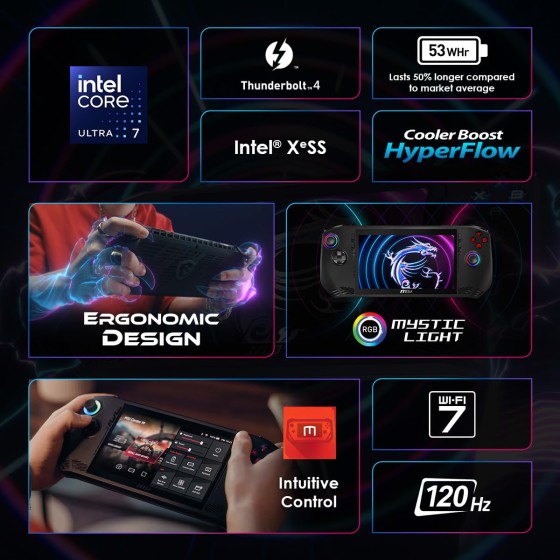 Msi Claw A1M Ultra 7 processor 155H Handheld Gaming Device