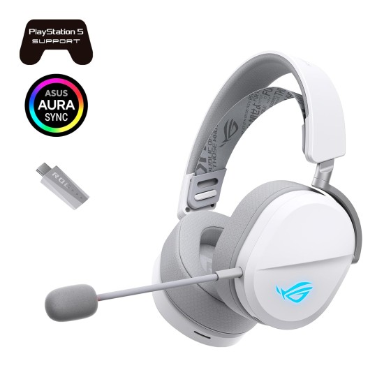 ASUS ROG Pelta White Wireless RGB Gaming Headset ASUS ROG Pelta Wireless RGB Gaming Headset (White) with ROG SpeedNova wireless technology, 50 mm ROG titanium-plated diaphragm drivers, refined wireless sound signature, 10 mm super-wideband boom microphone, lightweight 309-g design, plus ASUS Aura Sync R