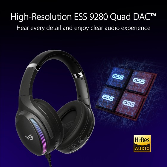 ASUS ROG Fusion II 500 RGB gaming headset with high resolution ESS 9280 Quad DAC™, deep bass and immersive virtual 7.1 surround sound, AI Beamforming Microphones with AI Noise Cancelation, Game Chat volume control, compatible with PCs, PlayStation® 5, Nin