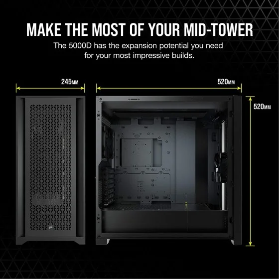 Corsair 5000D Airflow Tempered Glass ATX PC Case - Black Corsair 5000D Airflow Tempered Glass ATX PC Case - Black
