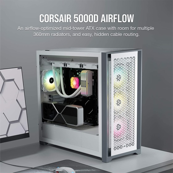 Corsair 5000D Airflow Tempered Glass ATX PC Case - White