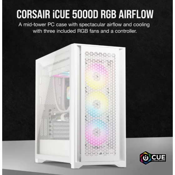Corsair iCUE 5000D RGB AIRFLOW Mid-Tower Case, True White