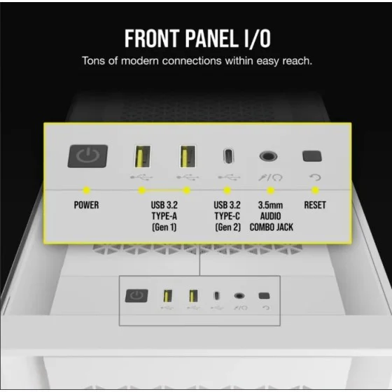 Corsair iCUE 5000D RGB AIRFLOW Mid-Tower Case, True White Corsair iCUE 5000D RGB AIRFLOW Mid-Tower Case, True White