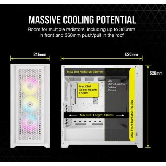 Corsair iCUE 5000D RGB AIRFLOW Mid-Tower Case, True White Corsair iCUE 5000D RGB AIRFLOW Mid-Tower Case, True White