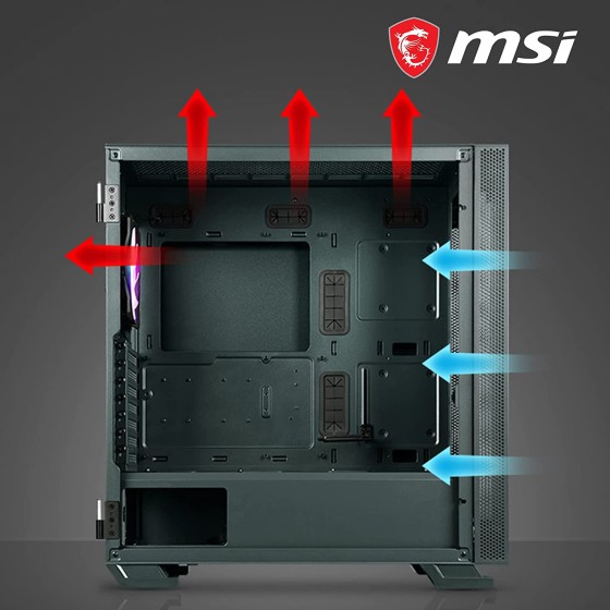 MSI Vampiric 300R Midnight Green Mid-Tower Gaming Cabinet with VGA Support Bracket, Hinged Tempered Glass Window, 360mm Radiator Support, Magnetic Dust Filter