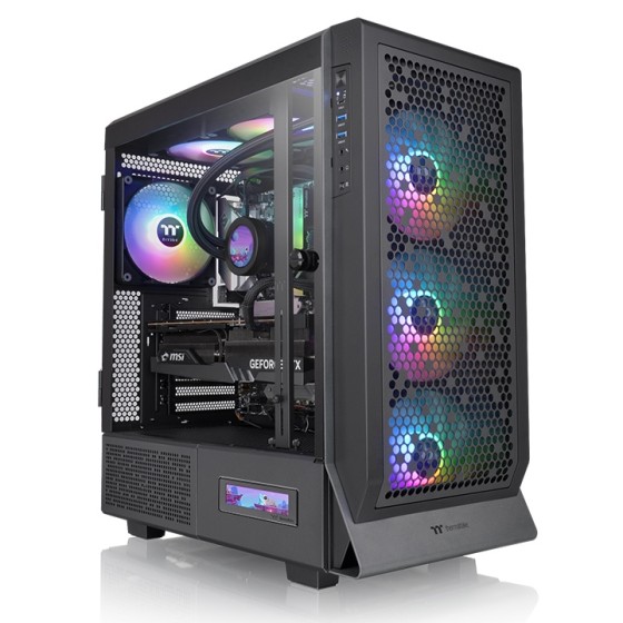 Thermaltake Ceres 500 TG ARGB Mid Tower Cabinet with four CT140 ARGB Sync PC Cooling Fans pre-installed and supports up to a 420mm radiator at the front, or dual 360mm radiators at the front and on the top