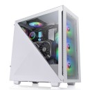 Thermaltake Divider 370 TG Snow ARGB Mid Tower Cabinet with three preinstalled 120mm ARGB PWM fans, one tempered glass window on the left side, and can support up to a 360 mm radiator at the front and top