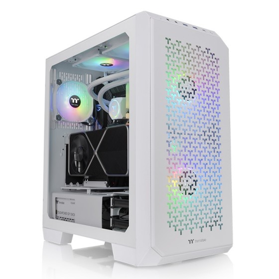 Thermaltake View 300 MX Mid Tower Snow white Cabinet with two pre-installed 200mm ARGB PWM fans at the front and one 120mm ARGB PWM fan at the rear(white)
