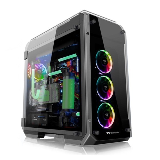 Thermaltake View 71 Tempered Glass RGB Edition Cabinet with three preinstalled 140mm Riing RGB fans and can support motherboards up to E-ATX(Black)