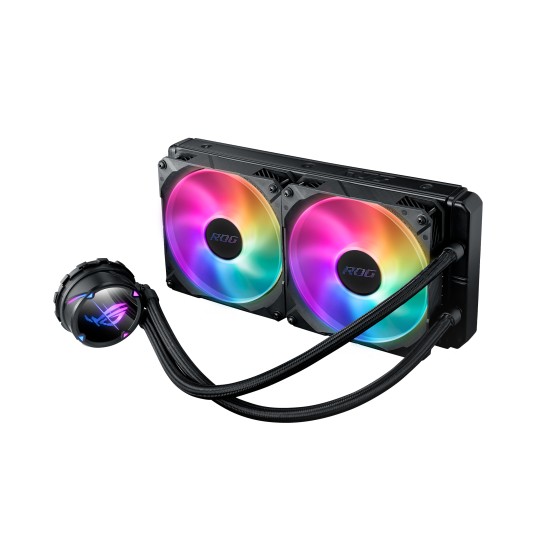 ASUS ROG Strix LC II 280 ARGB all-in-one liquid CPU cooler with Aura Sync and dual ROG 140 mm addressable RGB radiator fans