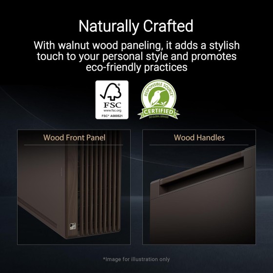 ASUS ProArt PA602 Wood Edition Retro Brown E-ATX Mid-Tower Case with Tempered Glass, 440 mm GPU Support, 420 mm Radiator & 3 Pre-Installed Fans, Removable Dust Filters