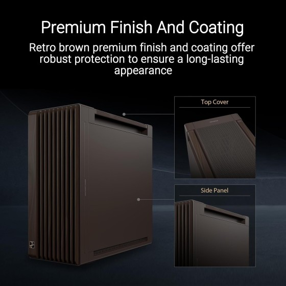 ASUS ProArt PA602 Wood Edition Retro Brown E-ATX Mid-Tower Case with Tempered Glass, 440 mm GPU Support, 420 mm Radiator & 3 Pre-Installed Fans, Removable Dust Filters