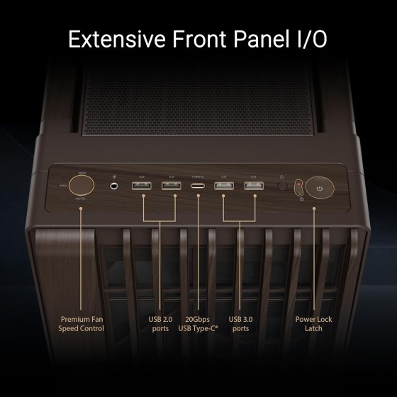 ASUS ProArt PA602 Wood Edition Retro Brown E-ATX Mid-Tower Case with Tempered Glass, 440 mm GPU Support, 420 mm Radiator & 3 Pre-Installed Fans, Removable Dust Filters