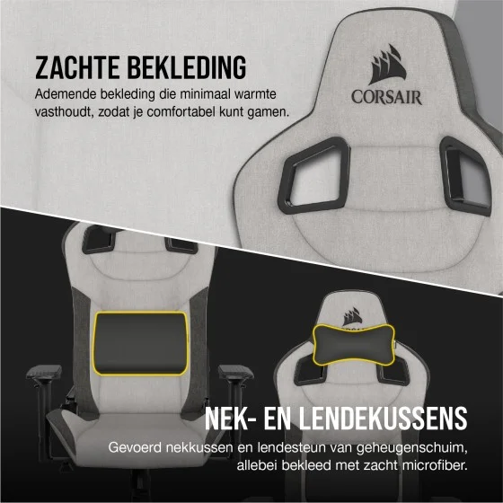 Corsair T3 RUSH Fabric Gaming Chair - Grey/Charcoal Corsair T3 RUSH Fabric Gaming Chair - Grey/Charcoal