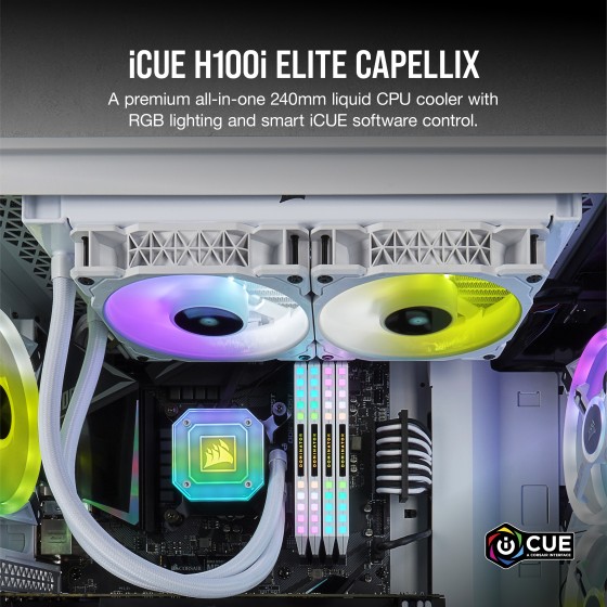 Corsair iCUE H100i ELITE CAPELLIX White 240mm Liquid CPU Cooler