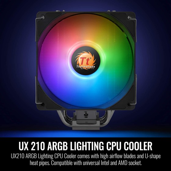 Thermaltake UX 210 ARGB Lighting  Intel/AM5/AMD (LGA 1200) CPU Air Cooler ,Support MB RGB LED 5V sync, U-shape copper Heatpipes , 120mm 10 LED PWM Fan