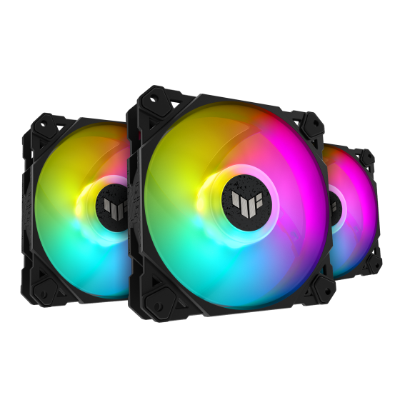 ASUS TUF Gaming TF120 ARGB Black chassis fan delivers high performance and durability in a rainbow of color | Triple Pack with ARGB Controller