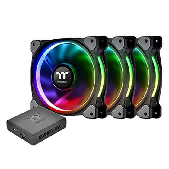 Thermaltake Riing Plus 12 RGB Radiator Fan TT Premium Edition (5 Fan Pack) with 120mm PWM controlled fan with a patented 16.8 million colors LED ring and Riing Plus RGB software