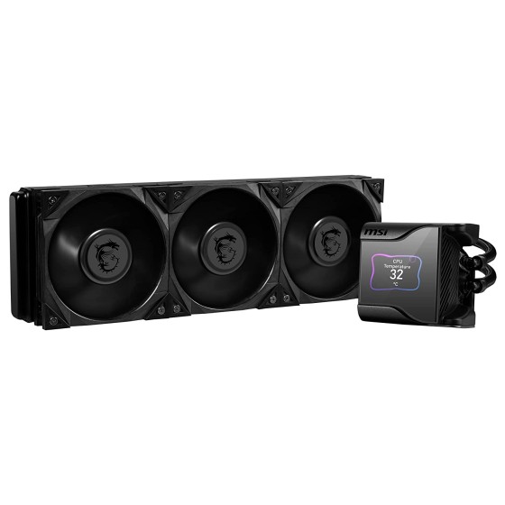 MSI MEG Core Liquid S360 AIO Liquid CPU Cooler, 2.4" IPS Display 360mm Radiator, Triple 120mm Silent Gale P12 PWM Fans, Controlled by MSI Center Software