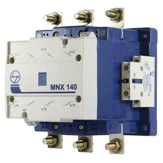 L&T MNX 140 3 Pole Power Contactors with Conforms to IS / IEC 60947-4-1 & IEC 60947-4-1,Range from 9A – 650A AC-3,Click fit type construction up to 40A,Coil on top design in 95A and above and Spares available for entire range