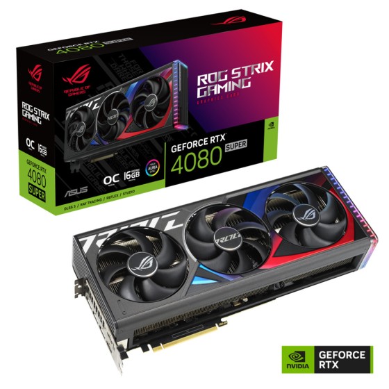 ASUS ROG Strix GeForce RTX 4080 SUPER 16GB GDDR6X OC Edition Gaming Graphics Card (PCIe 4.0, 16GB GDDR6X, DLSS 3, HDMI 2.1a, DisplayPort 1.4a, Vapor chamber, Aura Sync) with DLSS 3 and chart-topping thermal performance