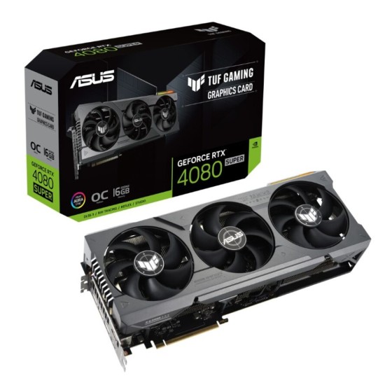 ASUS TUF Gaming GeForce RTX 4080 SUPER 16GB GDDR6X OC Edition Gaming Graphics Card (PCIe 4.0, 16GB GDDR6X, HDMI 2.1a, DisplayPort 1.4a) with DLSS 3, lower temps, and enhanced durability.