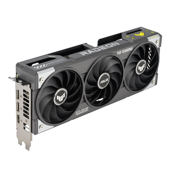 TUF Gaming Radeon RX 9060 XT OC 16GB Graphics Card by ASUS ASUS TUF Gaming RX 9060 XT OC Edition 16GB GDDR6 Graphics Card โ Front and Side View