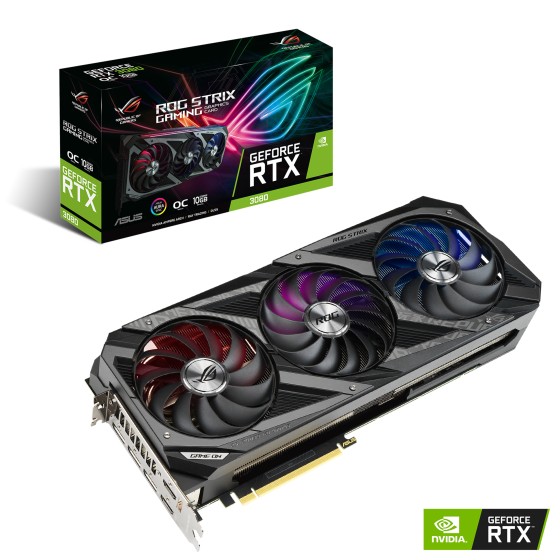 ASUS ROG Strix GeForce RTX™ 3080 OC 10GB GDDR6X Graphics Card buffed-up design with chart-topping thermal performance.