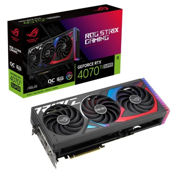 ASUS ROG Strix GeForce RTX 4070 Ti SUPER 16GB GDDR6X OC Edition Gaming Graphics Card (PCIe 4.0, 16GB GDDR6X, DLSS 3, Massive vented backplate, Power sensing, Aura Sync) buffed-up design with chart-topping thermal performance