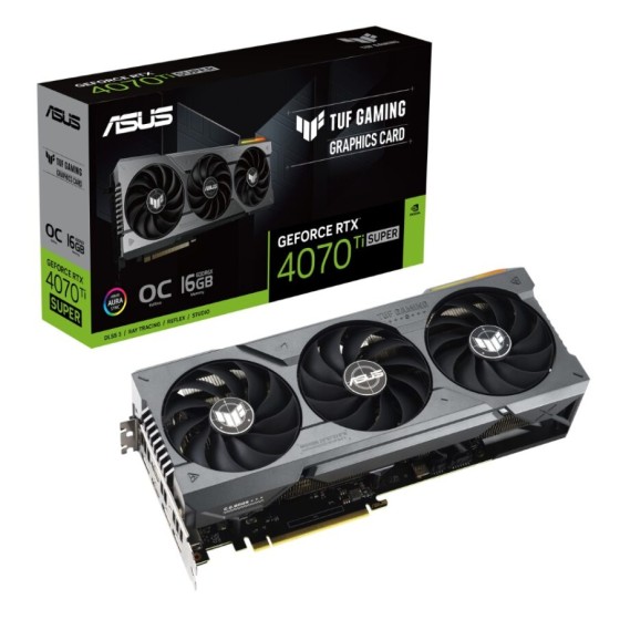 ASUS TUF Gaming GeForce RTX 4070 Ti SUPER 16GB GDDR6X OC Edition Gaming Graphics Card (PCIe 4.0, 16GB GDDR6X, HDMI 2.1a, DisplayPort 1.4a) with DLSS 3, lower temps, and enhanced durability