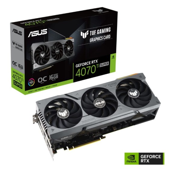ASUS TUF Gaming GeForce RTX 4070 Ti SUPER 16GB GDDR6X OC Edition Gaming Graphics Card (PCIe 4.0, 16GB GDDR6X, HDMI 2.1a, DisplayPort 1.4a) with DLSS 3, lower temps, and enhanced durability