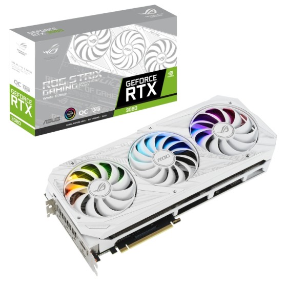 ASUS ROG Strix NVIDIA GeForce RTX™ 3080 White OC Edition Gaming Graphics Card (PCIe 4.0, 10GB GDDR6X, HDMI 2.1, DisplayPort 1.4a, White color scheme, Axial-tech Fan Design, 2.9-slot, Super Alloy Power II)