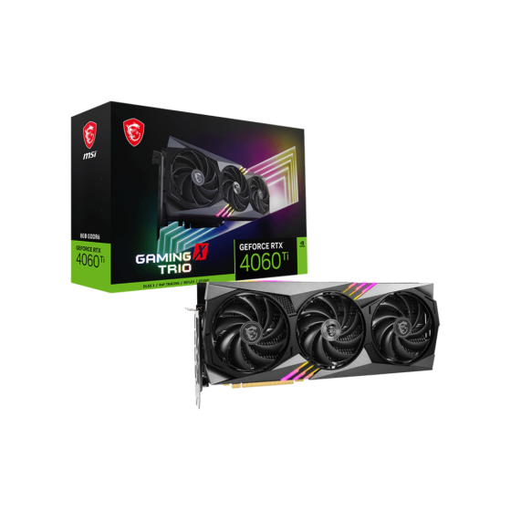 Msi GeForce RTX 4060 Ti GAMING X TRIO 8G Ghraphics Card with Support 8GB GDDR6, Cuda Cores 4352 Units,Memory Seeep upto 18Gbps,Memory Bus upto 128-bit and DisplayPort x 3,HDMI x 1