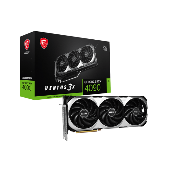 Msi GeForce RTX 4090 Ventus 3X 24G GDDR6X Graphics Card with PCI Express Gen 4,DisplayPort x 3,DisplayPort x 3, 384-bit and Boost Clock or Memory Speed is 2565 MHz or  21 Gbps
