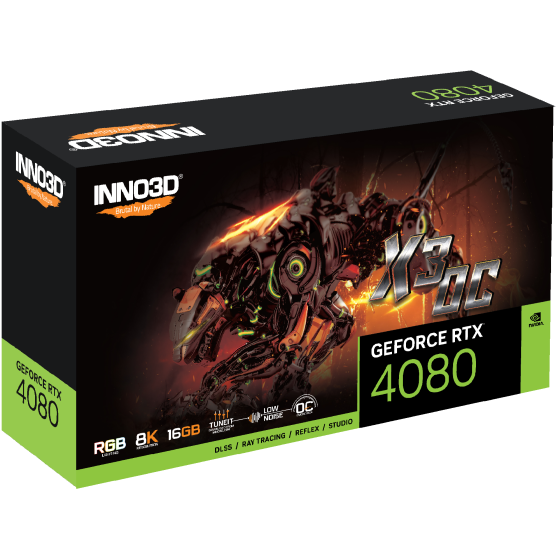 INNO3D GeForce  RTX 4080 16GB GDDR6X PCIe Gen 4 256-bit 9728 CUDA cores Clock 2505MHz X3 OC DP*3/HDMI 2.1 Graphics Card