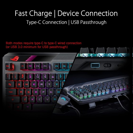 ASUS ROG Claymore II modular TKL 80%/100% gaming mechanical keyboard with ROG RX RED Optical Mechanical Switches, detachable numpad & wrist rest, wired & wireless 2.4G modes, extra customizable clicky hotkeys, volume control wheel and wireless