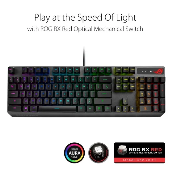 ASUS ROG Strix Scope RX RED Optical Mechanical Switches Gaming Keyboard, USB 2.0 Passthrough, 2X Wider Ctrl Key for Greater FPS Precision, Aura Sync, Armoury Crate RGB Lighting ASUS ROG Strix Scope RX RED Optical Mechanical Switches Gaming Keyboard, USB 2.0 Passthrough, 2X Wider Ctrl Key for Greater FPS Precision, Aura Sync, Armoury Crate RGB Lighting