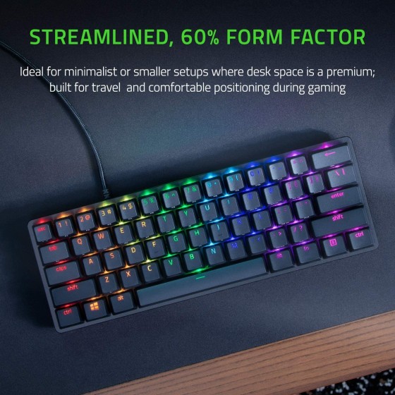 Razer Huntsman Mini Gaming Keyboard Clicky Optical Purple(Black)with 60% Form Factor and Doubleshot PBT Keycaps With Side-Printed Secondary Functions