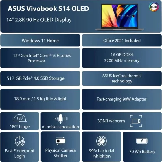 ASUS VivoBook S 14 OLED S3402ZA-KM501WS Light Weight Laptop ASUS VivoBook S 14 OLED S3402ZA-KM501WS Light Weight Laptop