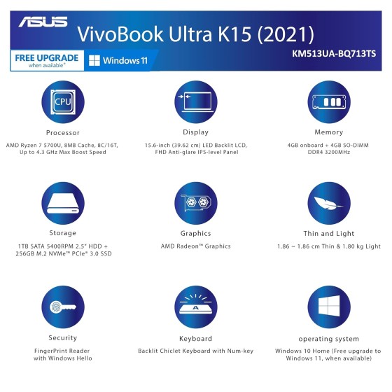 ASUS Vivobook 15 KM513UA-BQ713TS Light Weight Laptop ASUS Vivobook 15 KM513UA-BQ713TS Light Weight Laptop