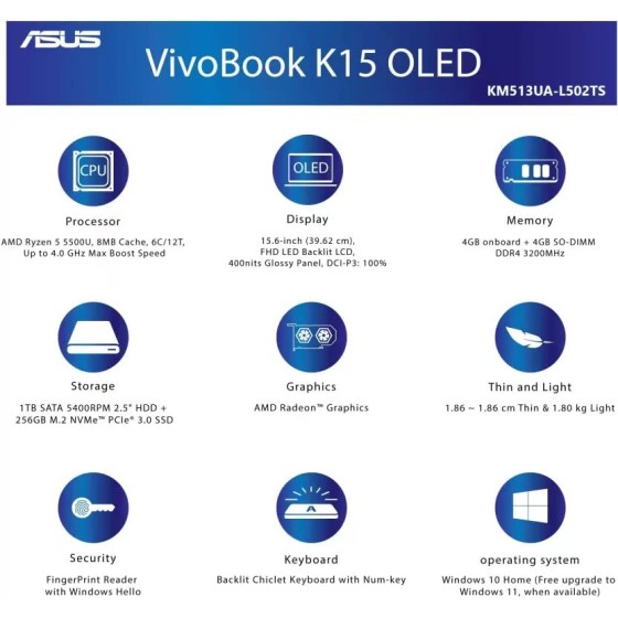 ASUS Vivobook 15 KM513UA-L502TS Light Weight Laptop ASUS Vivobook 15 KM513UA-L502TS Light Weight Laptop