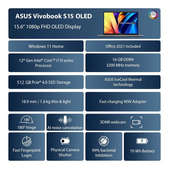 ASUS Vivobook S15 OLED S3502ZA-L701WS Light Weight Laptop ASUS Vivobook S15 OLED S3502ZA-L701WS Light Weight Laptop