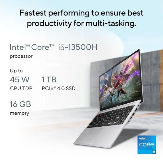 ASUS Vivobook S 15 OLED S5504VA-MA553WS Gaming Laptop ASUS Vivobook S 15 OLED S5504VA-MA553WS Laptop with intel 13th Gen Core i5-13500H Processor(12 core, 16 thread, 18MB cache, up to 4.7 GHz Max Boost),Intel Iris Xe Graphics inbuilt 16GB DDR5 Laptop Ram, 1TB M.2 SSD,15.6inch old Display,120Hz Refre,0..2ms R