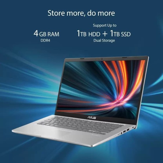 Asus Eeebook 14 Silver Laptop with intel Pentium Silver N6000 Processor (4 Cores 4 Threads 3.30GHz 4MB Cache Intel UHD Graphics), 4GB Laptop Ram, 256GB SSD, 14 Inch FHD Display and Nums Lock Pad ,Windows 11 and Microsoft Office