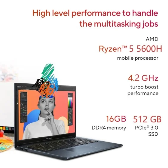 ASUS VivoBook Pro 15 Silver R5 5600H RTX3050 4GB 16GB 1TB OS ASUS VivoBook Pro 15 Cool Silver Laptop with AMD Ryzen 5 5600H Processor (6 Cores 12 Threads 4.20GHz 19MB Cache), RTX 3050 4GB GPU, 16GB DDR4 RAM, 1TB SSD, FHD 144Hz Display, Fingerprint, Backlit Keyboard, WiFi 6, Microsoft Office and Windows 11